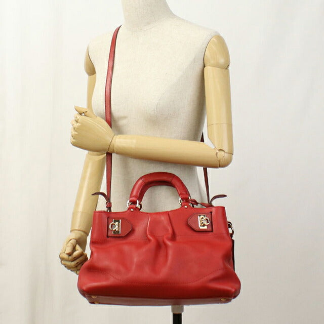 二手 Ferragamo 手提包 女士品牌 FERRAGAMO Gancini 2WAY 手提包 21 D313 红色包 USDFR104392011