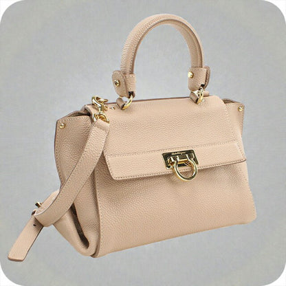 Used Ferragamo Handbag Ladies Brand FERRAGAMO Gancini 2WAY Handbag 21 F628 Beige Bag USDFR104459011