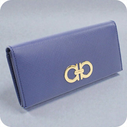 二手 Ferragamo 长钱包双折女士品牌 FERRAGAMO Gancini 22 B481 蓝色钱包 USDFR105977011