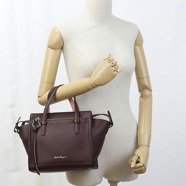 二手 Ferragamo 手提包 女士品牌 FERRAGAMO Gancini 2WAY 21 F478 酒红色包 USDFR107465011