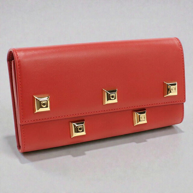 中古 フェラガモ 長財布二折 レディース ブランド FERRAGAMO 22 D502 レッド 財布 USDFR107476011