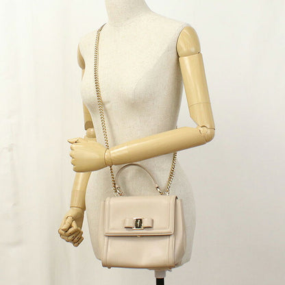 Used Ferragamo handbag ladies brand FERRAGAMO rose ribbon 2WAY 21 G646 beige bag USDFR107499011