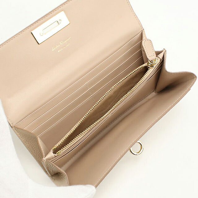 二手 Ferragamo 长钱包双折女士品牌 FERRAGAMO Gancini 22 C225 米色钱包 USDFR107998011