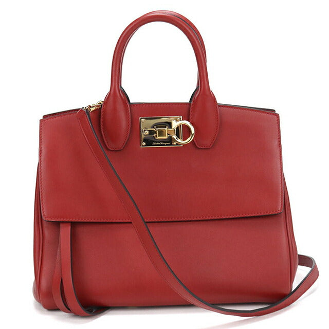 中古 フェラガモ トートバッグ レディース ブランド FERRAGAMO ガンチーニ 2WAY 21 H159 レッド USDFR109552011