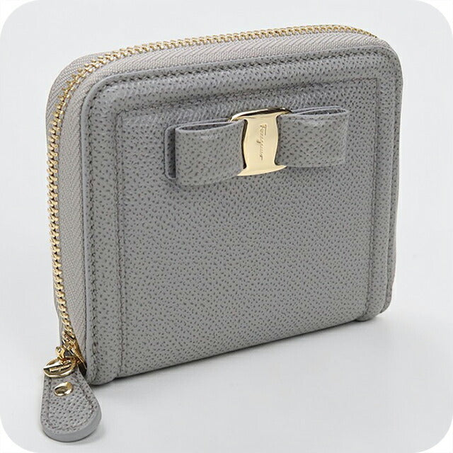 中古 フェラガモ ラウンドファスナー財布 レディース ブランド FERRAGAMO ヴァラ ラウンドファスナー財布 22 D156 グレー USDFR110268011