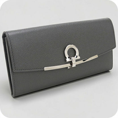 Used Ferragamo long wallet bifold ladies brand FERRAGAMO Gancini 22 D150 gray USDFR111938011