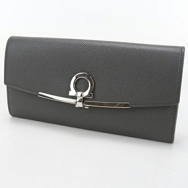 Used Ferragamo long wallet bifold ladies brand FERRAGAMO Gancini 22 D150 gray USDFR111938011
