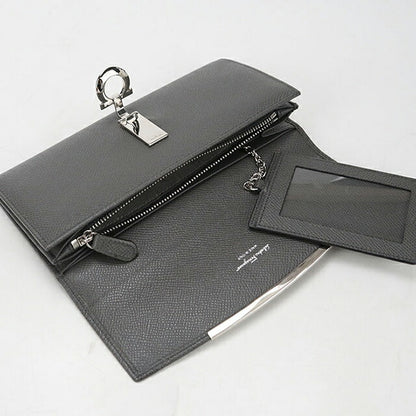 Used Ferragamo long wallet bifold ladies brand FERRAGAMO Gancini 22 D150 gray USDFR111938011