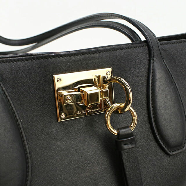 中古 フェラガモ トートバッグ レディース ブランド FERRAGAMO ガンチーニ 21 H655 ブラック USDFR111977011