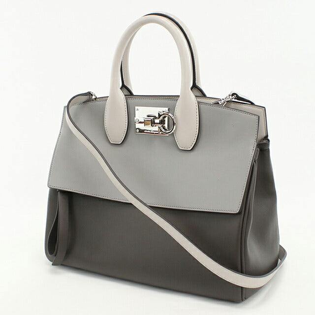 中古 フェラガモ ハンドバッグ レディース ブランド FERRAGAMO ガンチーニ 2WAY 21 H159 グレー USDFR112674011