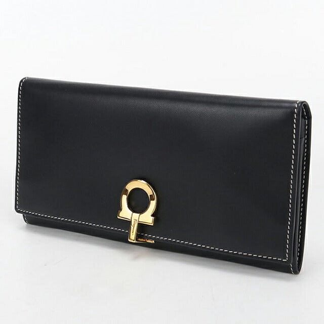 中古 フェラガモ 長財布二折 レディース ブランド FERRAGAMO ガンチーニ 22 0120 ブラック USDFR112928011