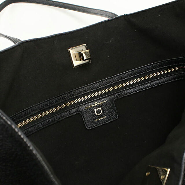 中古 フェラガモ トートバッグ レディース ブランド FERRAGAMO ガンチーニ 21 H655 ブラック USDFR113126011