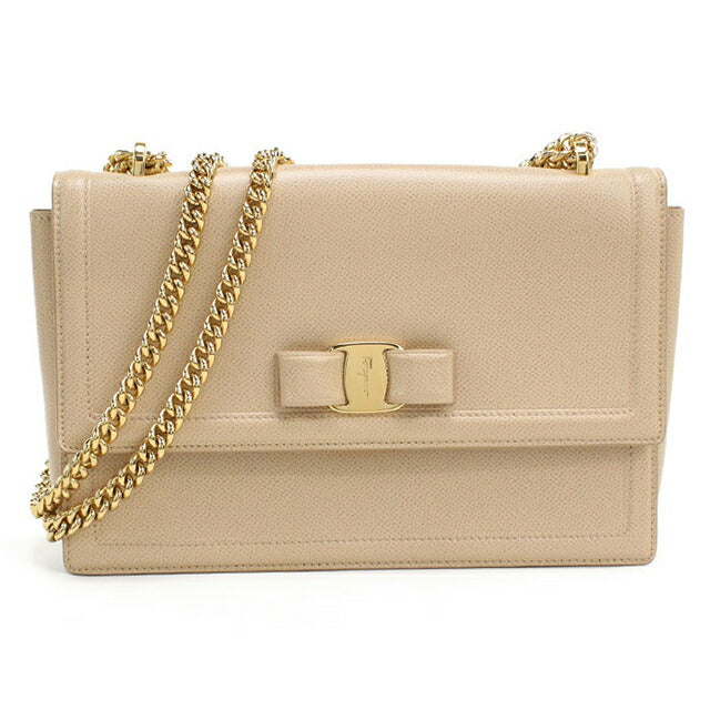 中古 フェラガモ ショルダーバッグ レディース ブランド FERRAGAMO ヴァラリボン チェーン 21 G462 ベージュ USDFR113191011
