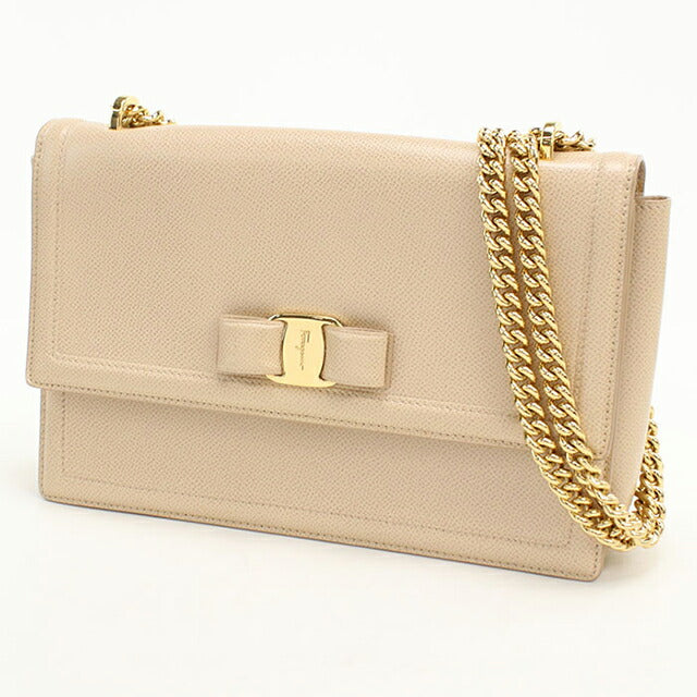 中古 フェラガモ ショルダーバッグ レディース ブランド FERRAGAMO ヴァラリボン チェーン 21 G462 ベージュ USDFR113191011