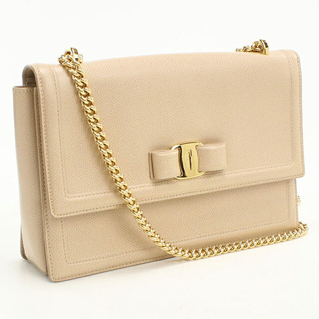 中古 フェラガモ ショルダーバッグ レディース ブランド FERRAGAMO ヴァラリボン チェーン 21 G462 ベージュ USDFR113191011