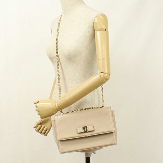 中古 フェラガモ ショルダーバッグ レディース ブランド FERRAGAMO ヴァラリボン チェーン 21 G462 ベージュ USDFR113191011