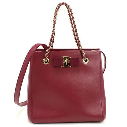 中古 フェラガモ トートバッグ レディース ブランド FERRAGAMO ヴァラリボン 2WAY チェーン 21 E998 ワインレッド USDFR114099011