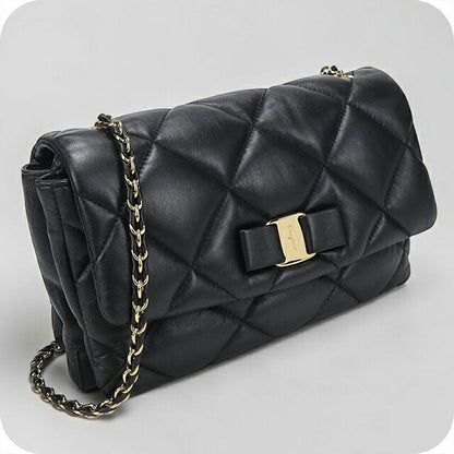 中古 フェラガモ ショルダーバッグ レディース ブランド FERRAGAMO ヴァラリボン チェーン 21 E767 ブラック USDFR114159011