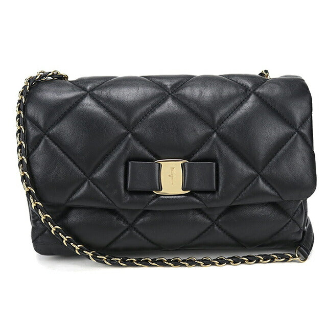 中古 フェラガモ ショルダーバッグ レディース ブランド FERRAGAMO ヴァラリボン チェーン 21 E767 ブラック USDFR114159011