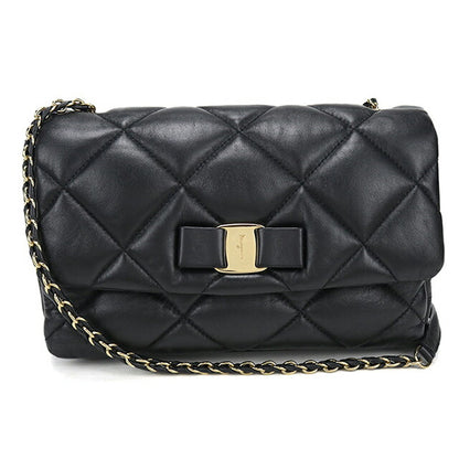 中古 フェラガモ ショルダーバッグ レディース ブランド FERRAGAMO ヴァラリボン チェーン 21 E767 ブラック USDFR114159011