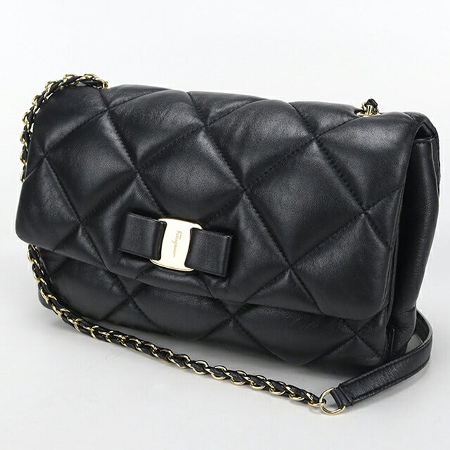 中古 フェラガモ ショルダーバッグ レディース ブランド FERRAGAMO ヴァラリボン チェーン 21 E767 ブラック USDFR114159011