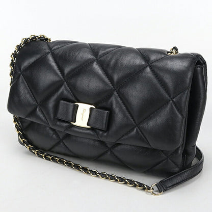 中古 フェラガモ ショルダーバッグ レディース ブランド FERRAGAMO ヴァラリボン チェーン 21 E767 ブラック USDFR114159011