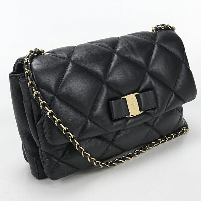 中古 フェラガモ ショルダーバッグ レディース ブランド FERRAGAMO ヴァラリボン チェーン 21 E767 ブラック USDFR114159011
