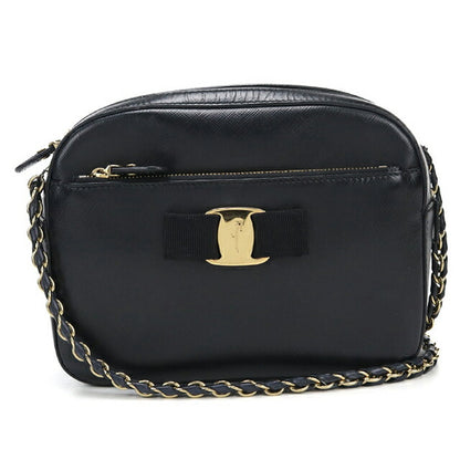中古 フェラガモ ショルダーバッグ レディース ブランド FERRAGAMO ヴァラリボン チェーン 21 F568 ブラック USDFR114222011