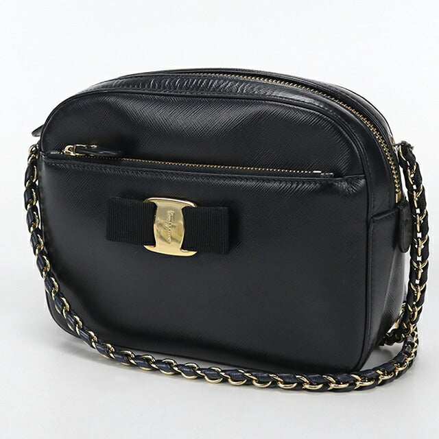 中古 フェラガモ ショルダーバッグ レディース ブランド FERRAGAMO ヴァラリボン チェーン 21 F568 ブラック USDFR114222011