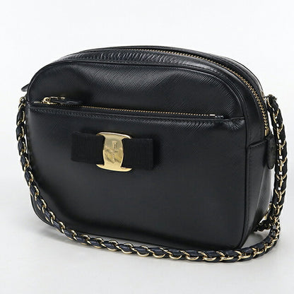 中古 フェラガモ ショルダーバッグ レディース ブランド FERRAGAMO ヴァラリボン チェーン 21 F568 ブラック USDFR114222011