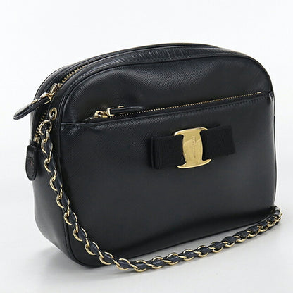 中古 フェラガモ ショルダーバッグ レディース ブランド FERRAGAMO ヴァラリボン チェーン 21 F568 ブラック USDFR114222011