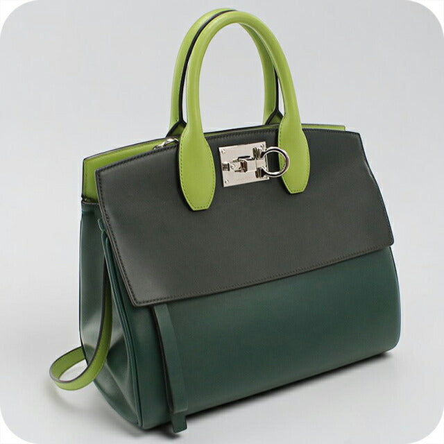 中古 フェラガモ トートバッグ レディース ブランド FERRAGAMO ガンチーニ 2WAY 21 H159 グリーン USDFR114252011
