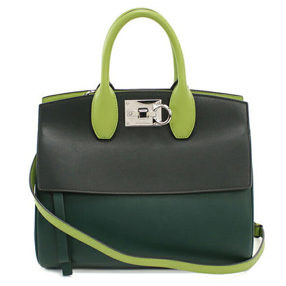 中古 フェラガモ トートバッグ レディース ブランド FERRAGAMO ガンチーニ 2WAY 21 H159 グリーン USDFR114252011