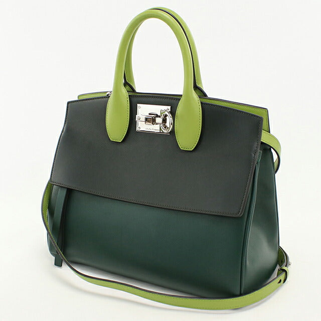 中古 フェラガモ トートバッグ レディース ブランド FERRAGAMO ガンチーニ 2WAY 21 H159 グリーン USDFR114252011