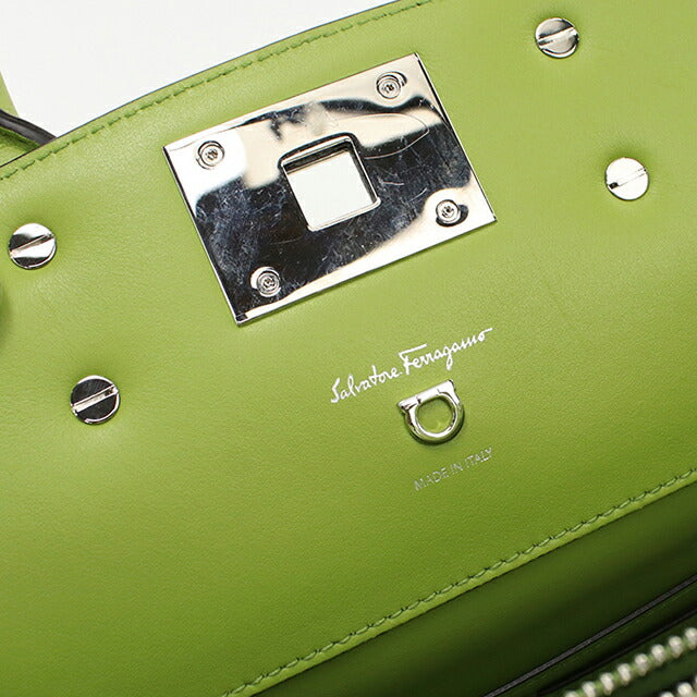 中古 フェラガモ トートバッグ レディース ブランド FERRAGAMO ガンチーニ 2WAY 21 H159 グリーン USDFR114252011