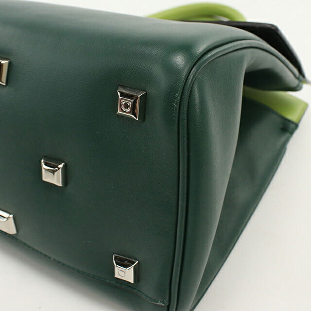 中古 フェラガモ トートバッグ レディース ブランド FERRAGAMO ガンチーニ 2WAY 21 H159 グリーン USDFR114252011