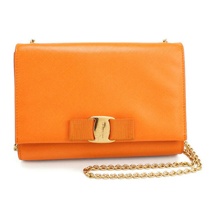 中古 フェラガモ ショルダーバッグ レディース ブランド FERRAGAMO ヴァラリボン チェーン 22 B558 オレンジ USDFR114617011