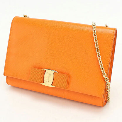 中古 フェラガモ ショルダーバッグ レディース ブランド FERRAGAMO ヴァラリボン チェーン 22 B558 オレンジ USDFR114617011
