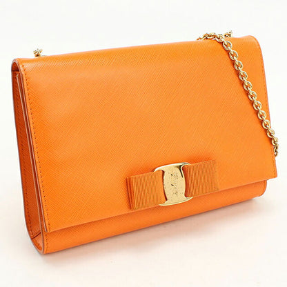中古 フェラガモ ショルダーバッグ レディース ブランド FERRAGAMO ヴァラリボン チェーン 22 B558 オレンジ USDFR114617011