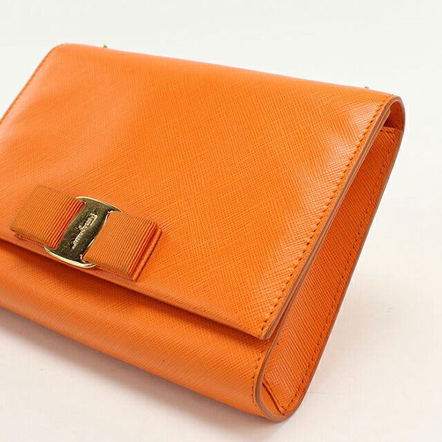 中古 フェラガモ ショルダーバッグ レディース ブランド FERRAGAMO ヴァラリボン チェーン 22 B558 オレンジ USDFR114617011