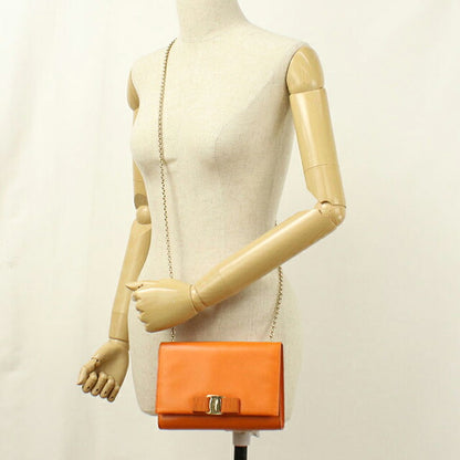 中古 フェラガモ ショルダーバッグ レディース ブランド FERRAGAMO ヴァラリボン チェーン 22 B558 オレンジ USDFR114617011