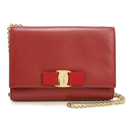 中古 フェラガモ ショルダーバッグ レディース ブランド FERRAGAMO ヴァラリボン チェーン 22 B558 レッド USDFR114618011