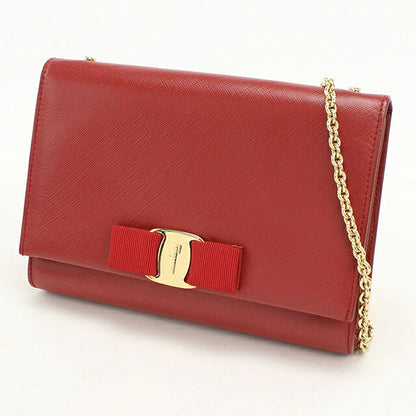 中古 フェラガモ ショルダーバッグ レディース ブランド FERRAGAMO ヴァラリボン チェーン 22 B558 レッド USDFR114618011