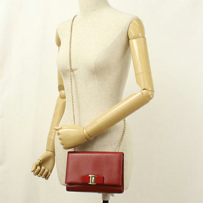 中古 フェラガモ ショルダーバッグ レディース ブランド FERRAGAMO ヴァラリボン チェーン 22 B558 レッド USDFR114618011