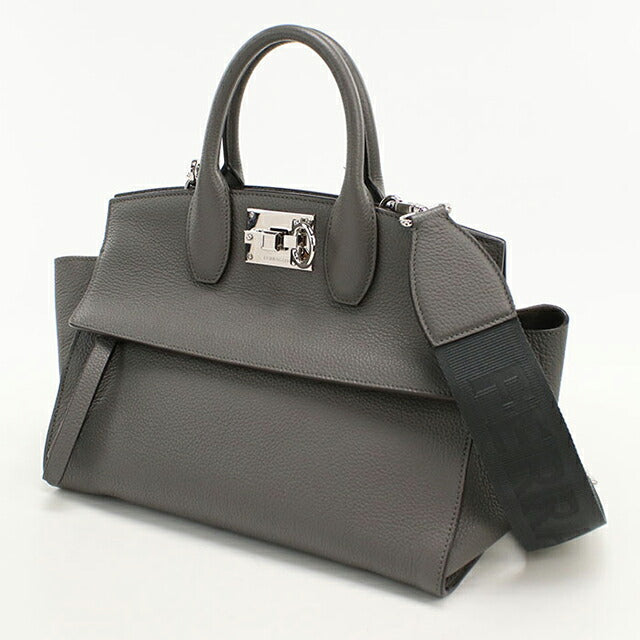 中古 フェラガモ トートバッグ レディース ブランド FERRAGAMO ガンチーニ 2WAY 21 4493 グレー USDFR114682011