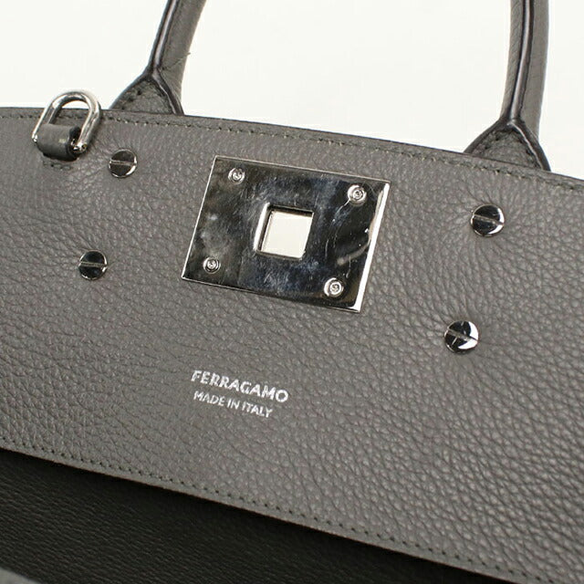 中古 フェラガモ トートバッグ レディース ブランド FERRAGAMO ガンチーニ 2WAY 21 4493 グレー USDFR114682011