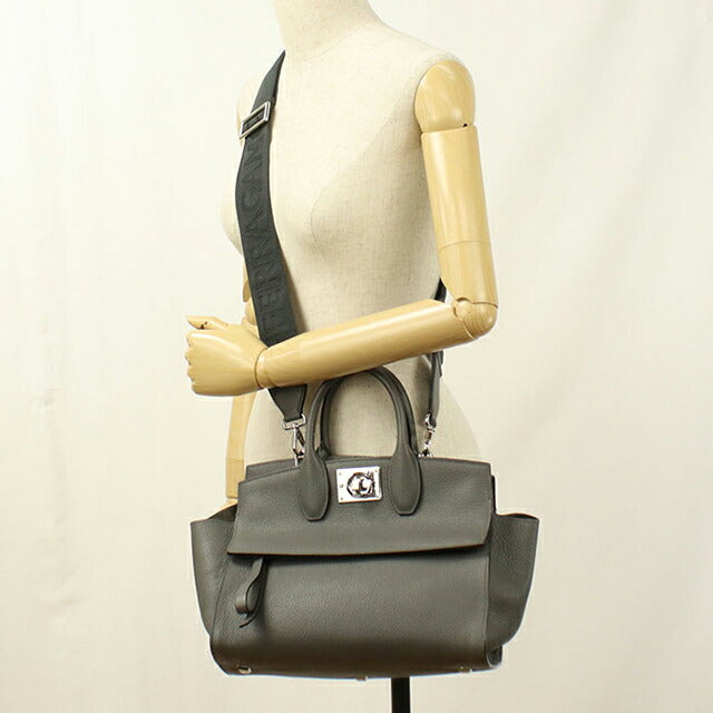 中古 フェラガモ トートバッグ レディース ブランド FERRAGAMO ガンチーニ 2WAY 21 4493 グレー USDFR114682011