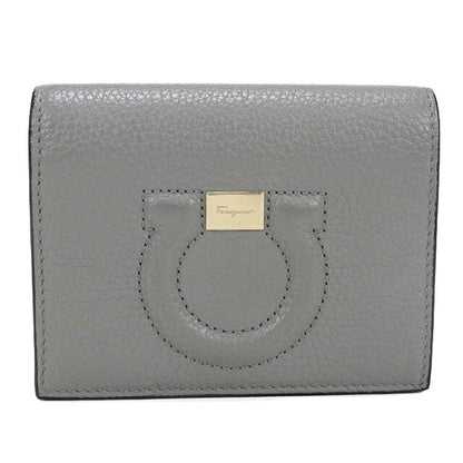 中古 フェラガモ 二つ折り財布 二折財布 コンパクト レディース ブランド FERRAGAMO ガンチーニ 22 D514 グレー USDFR116047011