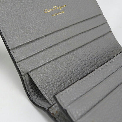 中古 フェラガモ 二つ折り財布 二折財布 コンパクト レディース ブランド FERRAGAMO ガンチーニ 22 D514 グレー USDFR116047011