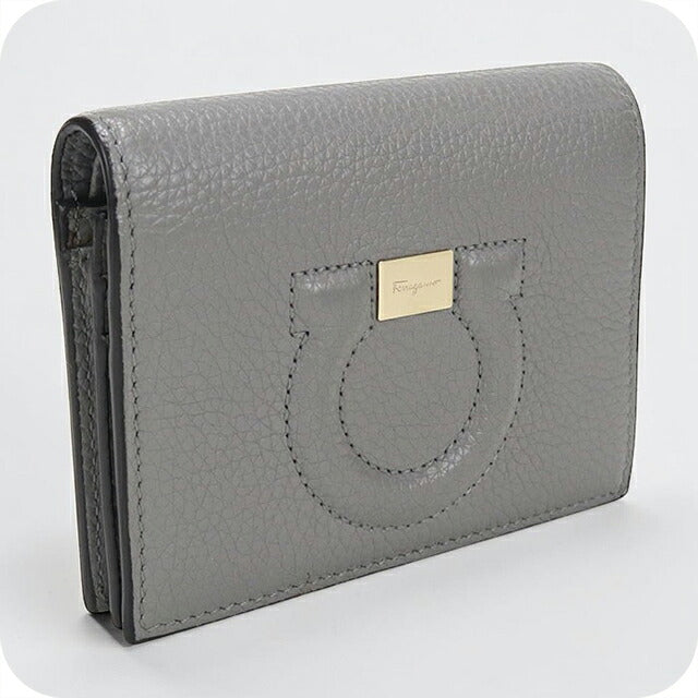 中古 フェラガモ 二つ折り財布 二折財布 コンパクト レディース ブランド FERRAGAMO ガンチーニ 22 D514 グレー USDFR116047011